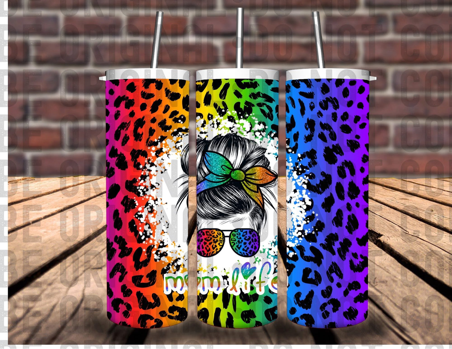 Rainbow Print Mom Life Tumbler