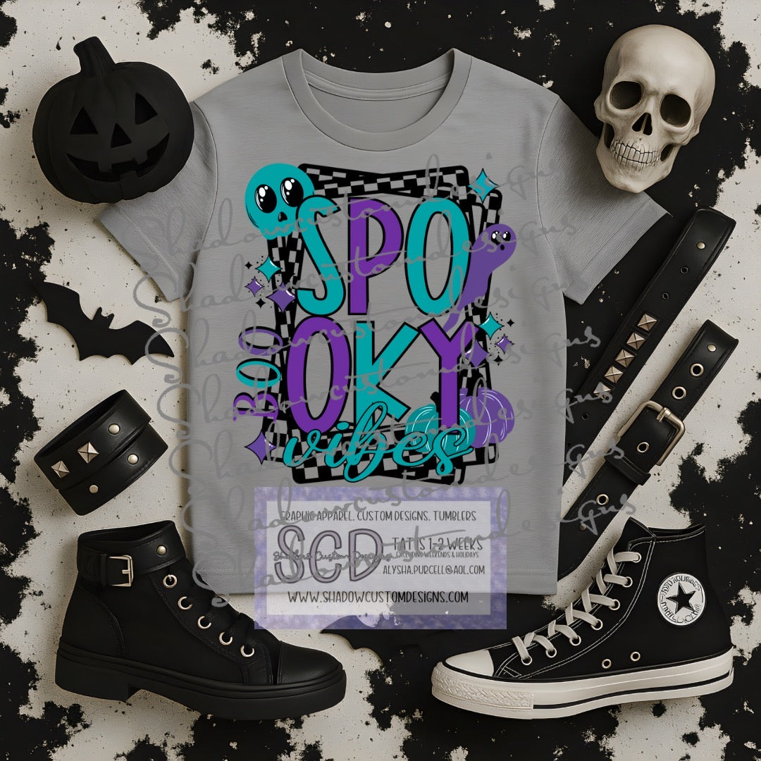 Boo Spooky Vibes Teal Purple Shirt