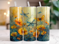 Yellow Flowers Dragonfly Tumbler