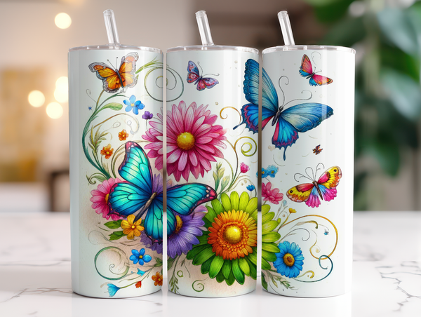 Butterflies and Flowers Tumbler