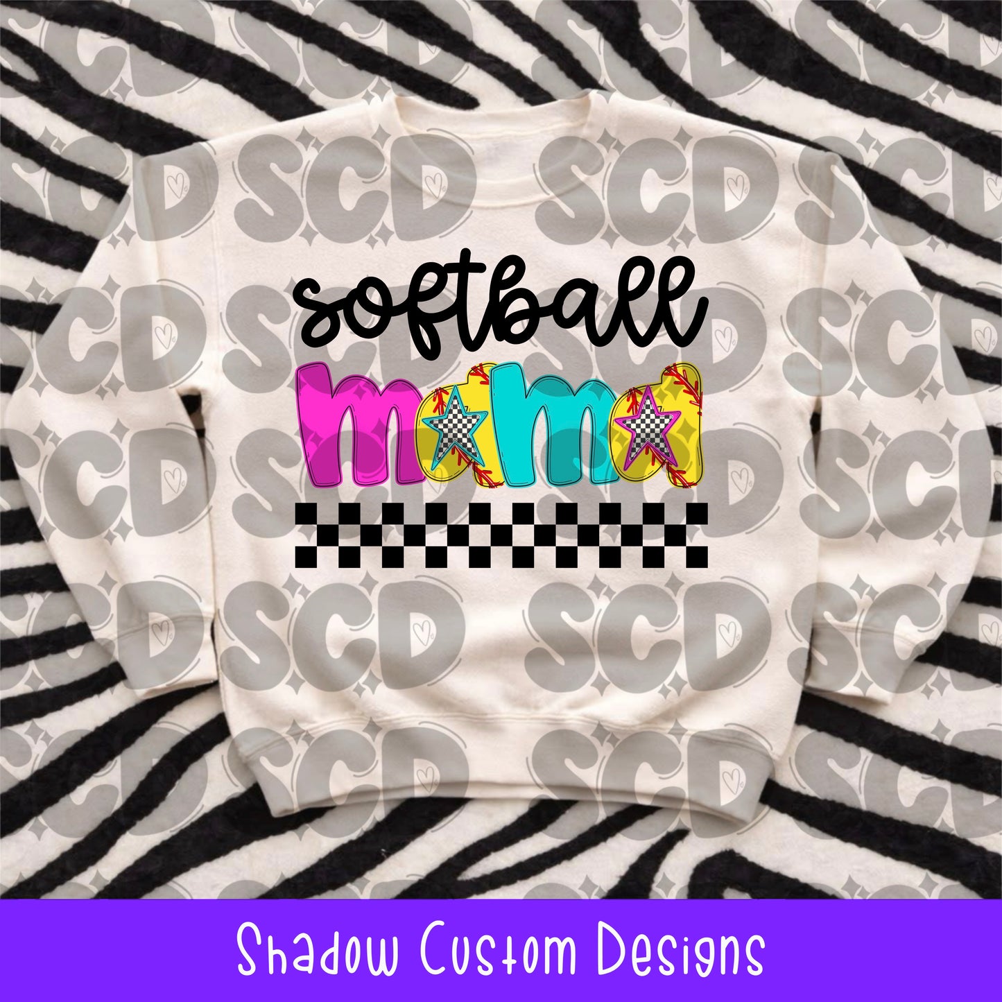 Softball Mama Pink/Blue Checkered Shirt