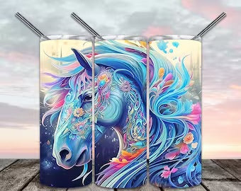 Carousel Blue Pink Horse Tumbler